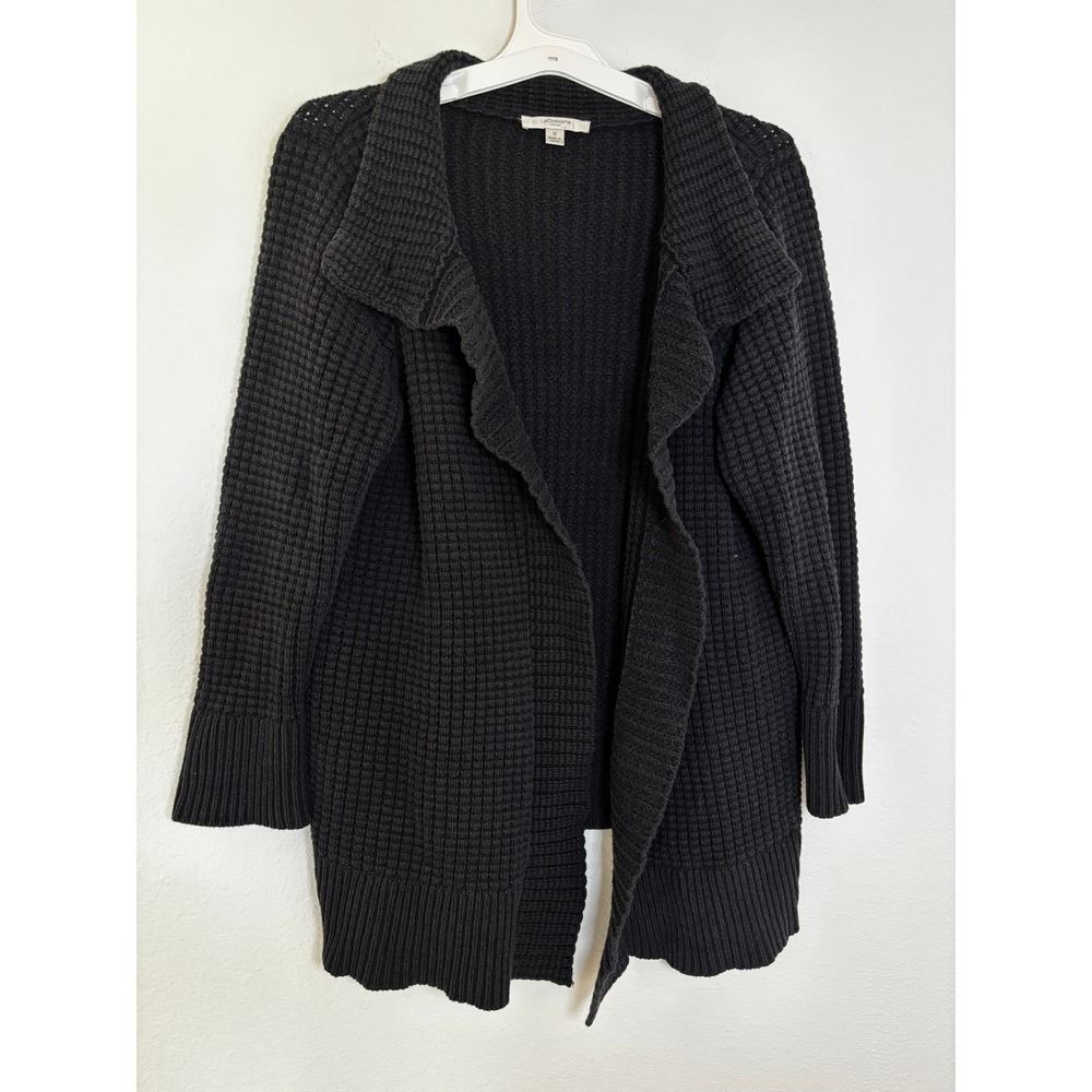 Liz Claiborne New York Black Waffle Knit Cardigan Sweater Womens 1X Open Front